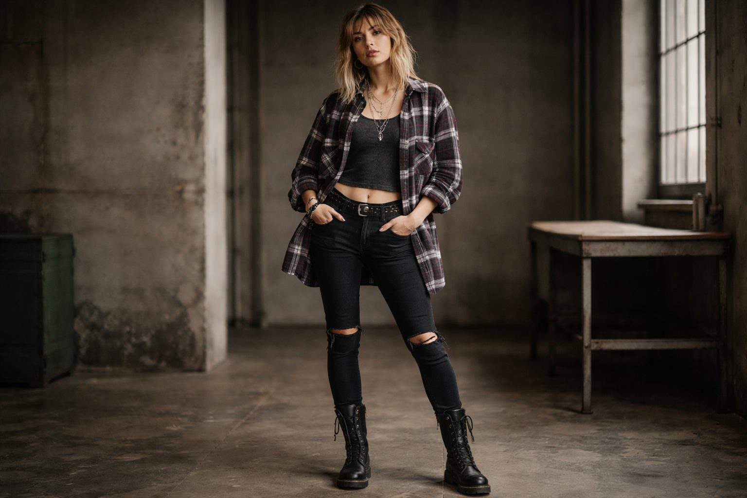 soft grunge fashion women flannel combat boots dark aesthetic tumblr style